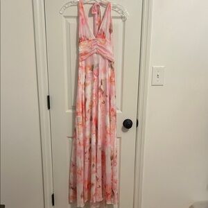 Source Unknown Pink and Coral Floral Halter Maxi Dress
